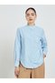 Blue Striped Long Sleeve Shirt with Pearl Pocket Detail - 4