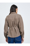 Brown Striped Long Sleeve Shirt with Tie Waist - 5
