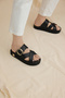 Women's Black PU Sole Comfortable Padded Sole with Cross Straps Slipper - 3