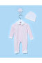 Infant Girls Pink Melange Romper with Cap