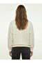 Women's Ecru Crew Neck Sweatshirt Patterned Oversized Nj115 - 4