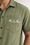 Men's Short Sleeve Woven Shirt with Pocket Embroidery and "More Than Words" on the Back, Khaki - 5