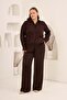 Yılan Patterned Women's Large Size Wide-Leg Pants with Elastic Waist Brown - 6