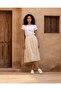 Women Cream Flared Lace Midi Skirt - 5
