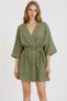 Green Double-Breasted Collar Gathered Waist Linen Dress Alc-X13746 - 2