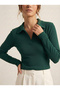 Women's Green Polo Collar Short Blouse Nj114 - 2