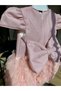 Pink Color Glittering Ribbon Detailed Zippered Lined Tulle Skirt Holiday Dress for Girls - 7