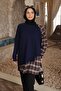 Navy Blue Plaid Paneled Modal Tunic