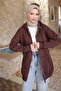 Brown Hooded Zippered Three Yarn C Pocketed Cardigan - 4