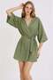 Green Double-Breasted Collar Gathered Waist Linen Dress Alc-X13746 - 3