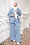 Blue Laser Cut Denim Jacket and Trousers Set - 2