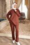 Brown Side Slit Tunic Trouser Set - 2
