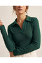 Women's Green Polo Collar Short Blouse Nj114
