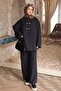 Black Collar Detailed Tunic Trousers Suit - 2
