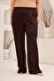 Yılan Patterned Women's Large Size Wide-Leg Pants with Elastic Waist Brown
