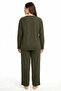 Big Size Striped Detail Thick Long Sleeve Women's Pajama Set Khaki - 3