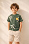 Boy's Green Palm Printed T-Shirt and Shorts 2-Piece Summer Set