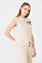 Women's Mock Neck Bow Printed Zipper Belt Pack Vest Beige - 5
