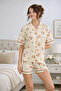 Premium Women's Viscose / Bamboo High Quality Shirt Collar Buttons Piped Stretchy Shorts Pajama Set - 3