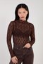 Women's Mock Neck Lace Pack Long Sleeve Blouse - Bitter Brown - 4