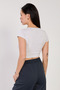 Women's Leather neck Cropped bodysuit - snow melange - 5