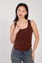 Women's square neck tank top with thick straps - dark brown - 3