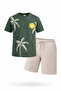 Boy's Green Palm Printed T-Shirt and Shorts 2-Piece Summer Set - 2