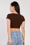 Women's Leather n neck Corded Fabric bodysuit - dark brown - 5