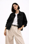 Women's Oversized Basic Gabardine Transitional Polo Collar Black Jacket - 4