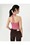 Women's Red Viscose Strappy Halter Neck Tank Top with Logo Detail and Stripes - 2