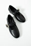 Women's genuine leather accessory black flat shoes - 4