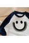 Boys Raglan Long Sleeve Sweatshirt Smiley Face Print Pullover Dark Blue - 2
