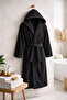 Dark Hooded Bathrobe - Unisex for Women & Men - Soft Textured Modern Bath & Home Robe - 2