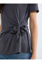 Lcw Vision Anthracite Crew Neck Blouse with Side Tie Detail - 3