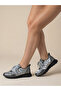 Women's Gray Shiny Satin and Leather Detailed Flat Sole Lace-Up Sneakers