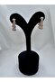 Gold Rectangular Navy Blue Stone Detailed Serenay Leyla Steel Earrings - 2