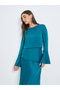 Blue Satin Bell Sleeves Maxi Dress