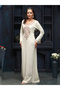 Cream Embroidered V Neck Jalabiya - 5