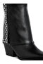 Women's Stud Embellished Foldover Boots in Black - 4