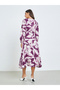 Purple Floral Midi Dress with Long Sleeves - 6
