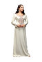 Cream Embroidered V Neck Jalabiya - 6