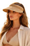 Women's Beige Straw Visor Hat Crown Model Sun Protection Summer Beach Hat - 8