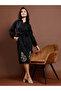 Black Embroidered Waist-Tie Midi Dress - 6