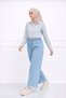 Women's Blue Summer Pants with Tasseled Cuffs and Lace-Up Front, Stylish Trendy Washable Hijab Loose-Fit Denim Trousers - 5