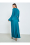 Blue Satin Bell Sleeves Maxi Dress - 5