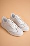 Women's Genuine Leather Lace-Up Sneakers with Suede Details - White - 4