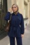 Ruched Lace-Up Navy Blue Double Suit - 6