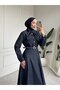 Women's Scarf-Tied Belted Lycra Slim Denim Dress-Hijab Dress - 4
