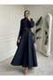 Women's Scarf-Tied Belted Lycra Slim Denim Dress-Hijab Dress