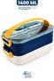 1400 ml Two Layers Three Compartments Stainless Steel Lunch Box New Generation Lunch Box - with Spoon and Fork -1400462